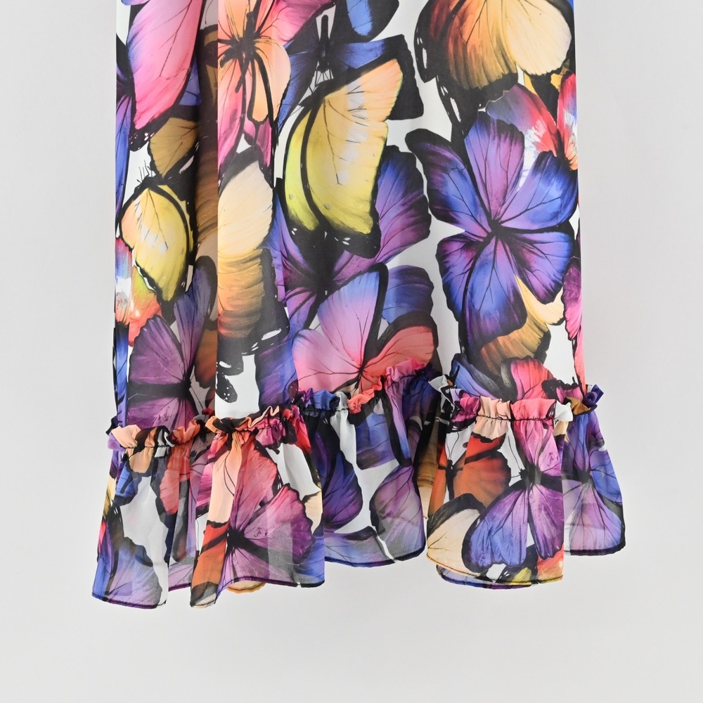 Vtg Y2k Atina Cristina Colorful Butterfly Mini Dress Sz XS Sleeveless Ruffle Hem - Picture 9 of 11